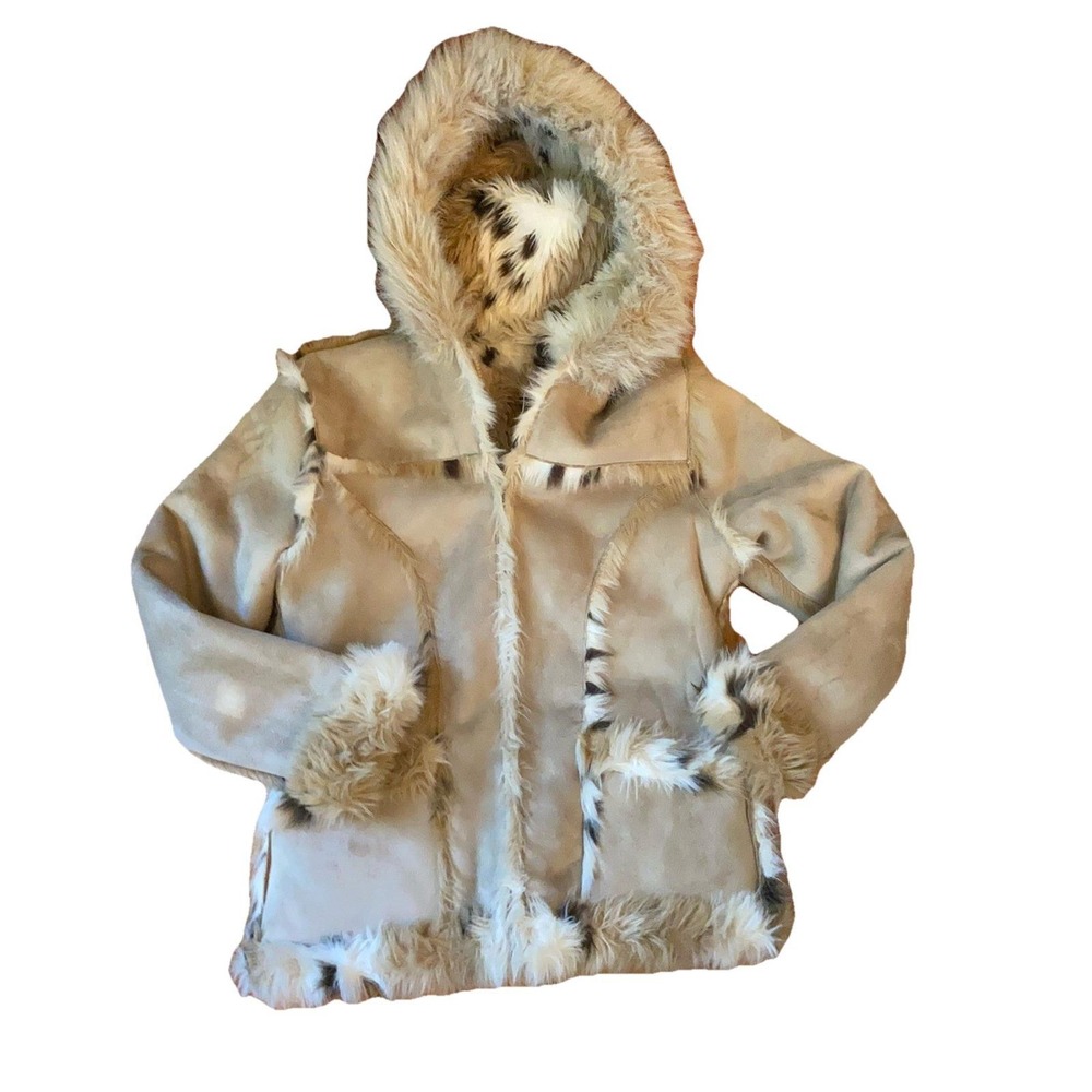 Y2k Arizona Jean Co. Coat Reversible Brown with fur trim Sz L‎ VTG